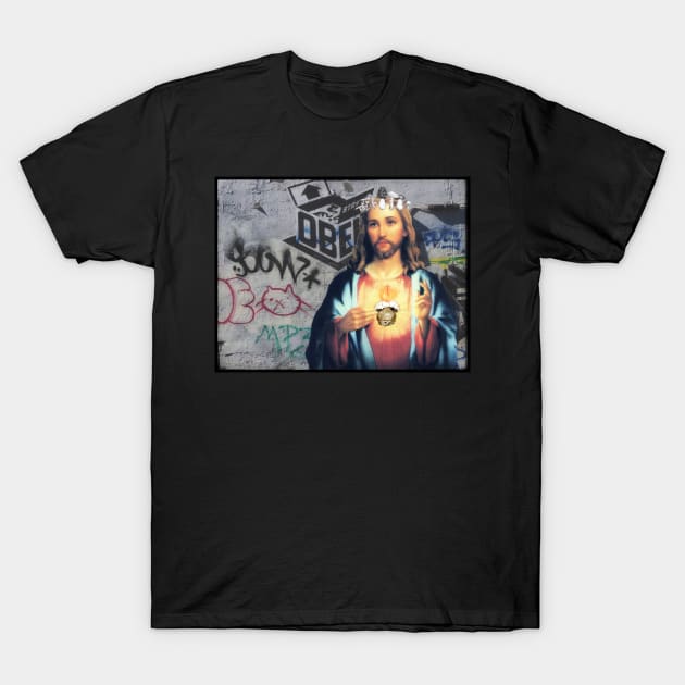 Sacred Majesty: Jesus with Crown of Mushrooms T-Shirt by blackjackdavey